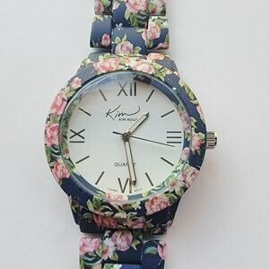 Vintage Watches Kim Rogers Floral Bracelet Watch Blue Rose Quartz Womens Watch